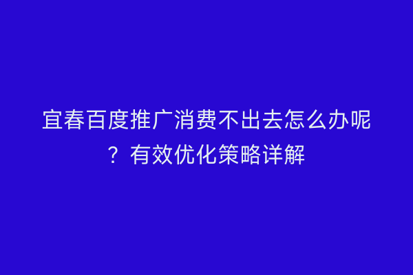 宜春百度推广消费不出去怎么办呢？有效优化策略详解