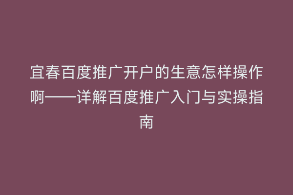 宜春百度推广开户的生意怎样操作啊——详解百度推广入门与实操指南