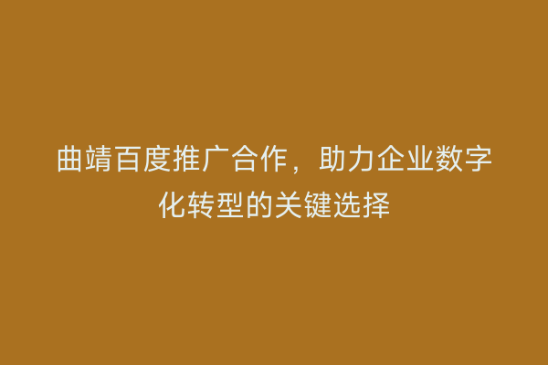 曲靖百度推广合作,助力企业数字化转型的关键选择