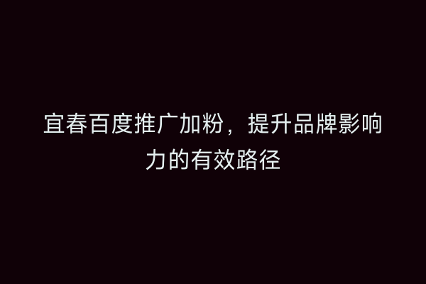 宜春百度推广加粉，提升品牌影响力的有效路径