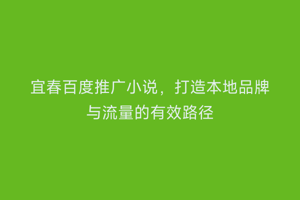 宜春百度推广小说,打造本地品牌与流量的有效路径