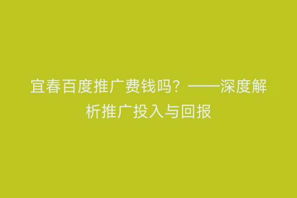 宜春百度推广费钱吗?——深度解析推广投入与回报