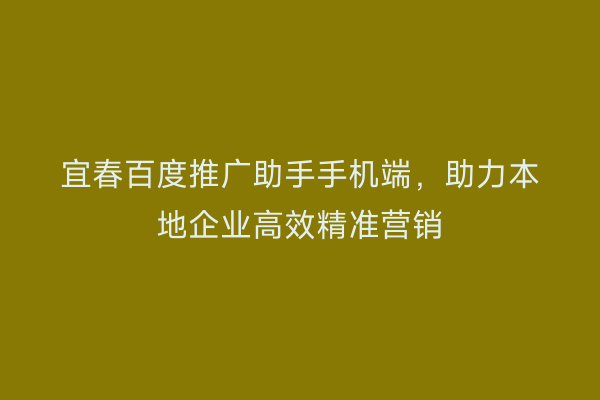 宜春百度推广助手手机端，助力本地企业高效精准营销