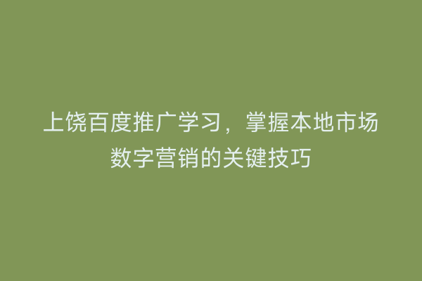 上饶百度推广学习,掌握本地市场数字营销的关键技巧