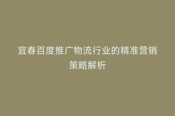 宜春百度推广物流行业的精准营销策略解析