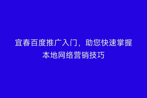宜春百度推广入门，助您快速掌握本地网络营销技巧