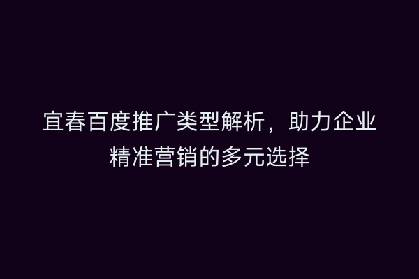 宜春百度推广类型解析，助力企业精准营销的多元选择