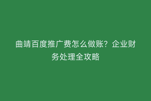 曲靖百度推广费怎么做账?企业财务处理全攻略