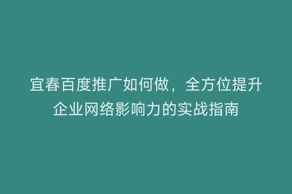 宜春百度推广如何做，全方位提升企业网络影响力的实战指南