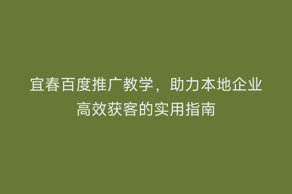 宜春百度推广教学,助力本地企业高效获客的实用指南