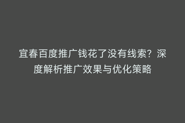 宜春百度推广钱花了没有线索?深度解析推广效果与优化策略