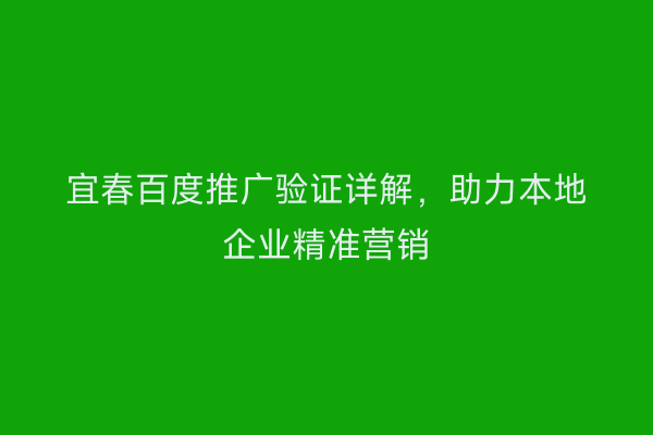 宜春百度推广验证详解,助力本地企业精准营销