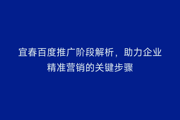 宜春百度推广阶段解析,助力企业精准营销的关键步骤