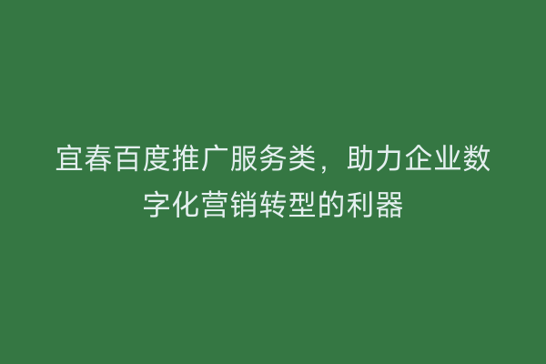 宜春百度推广服务类,助力企业数字化营销转型的利器
