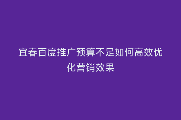 宜春百度推广预算不足如何高效优化营销效果
