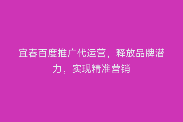 宜春百度推广代运营，释放品牌潜力，实现精准营销