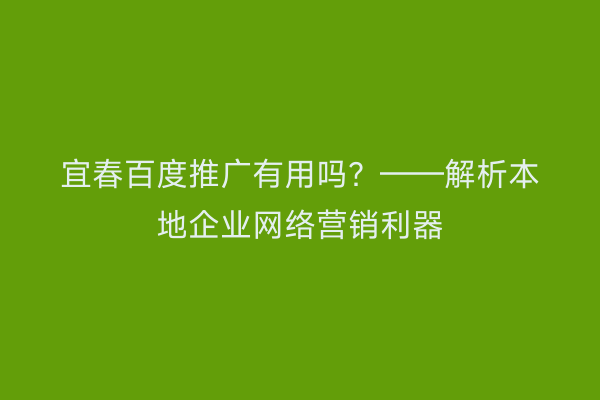 宜春百度推广有用吗？——解析本地企业网络营销利器