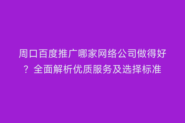 周口百度推广哪家网络公司做得好?全面解析优质服务及选择标准