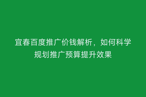 宜春百度推广价钱解析,如何科学规划推广预算提升效果