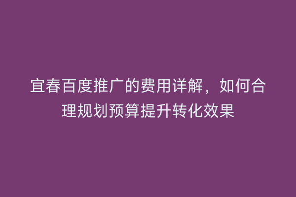 宜春百度推广的费用详解，如何合理规划预算提升转化效果