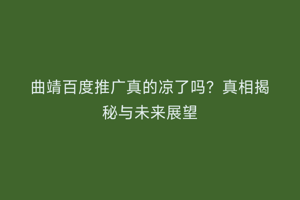 曲靖百度推广真的凉了吗?真相揭秘与未来展望