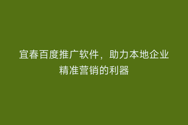 宜春百度推广软件，助力本地企业精准营销的利器