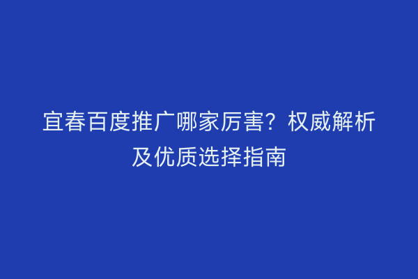 宜春百度推广哪家厉害?权威解析及优质选择指南