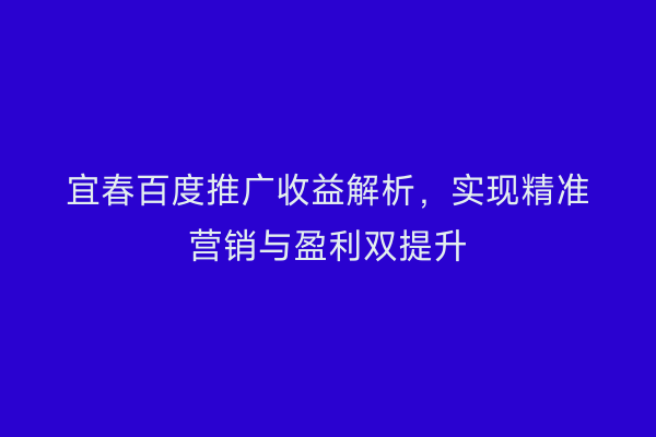 宜春百度推广收益解析，实现精准营销与盈利双提升