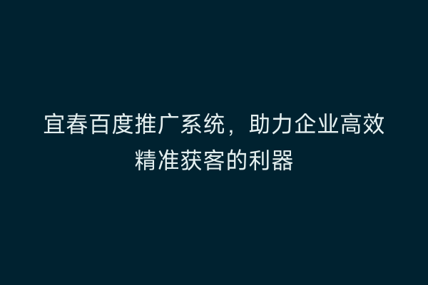宜春百度推广系统，助力企业高效精准获客的利器