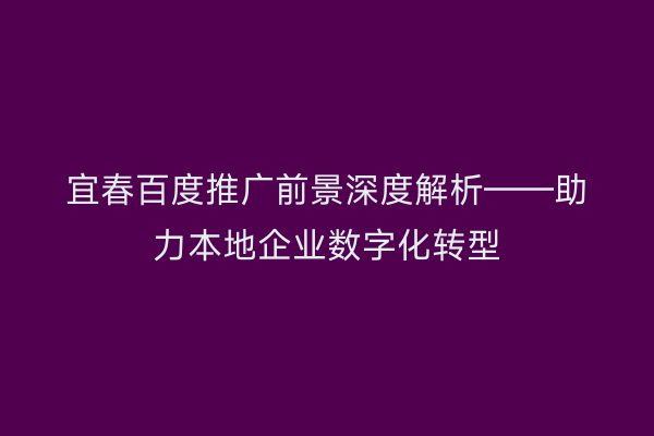 宜春百度推广前景深度解析——助力本地企业数字化转型