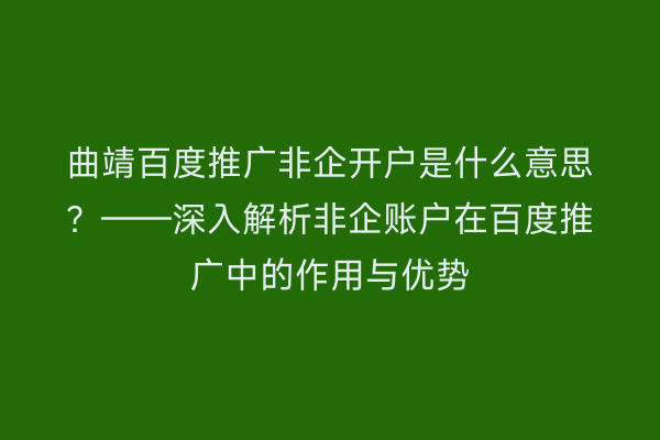 曲靖百度推广非企开户是什么意思?——深入解析非企账户在百度推广中的作用与优势