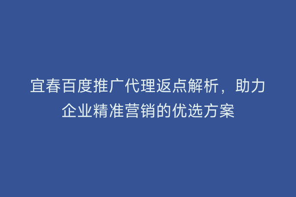 宜春百度推广代理返点解析，助力企业精准营销的优选方案