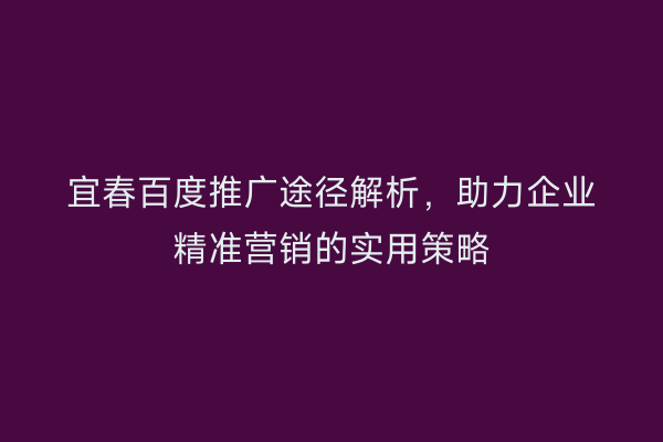 宜春百度推广途径解析，助力企业精准营销的实用策略