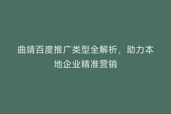 曲靖百度推广类型全解析,助力本地企业精准营销
