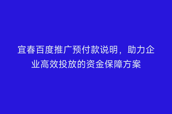 宜春百度推广预付款说明，助力企业高效投放的资金保障方案