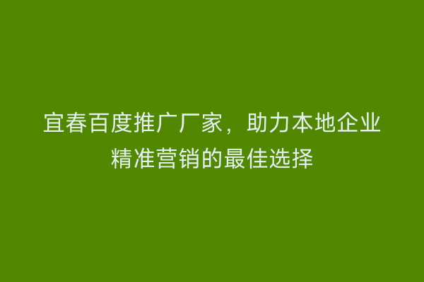宜春百度推广厂家,助力本地企业精准营销的最佳选择