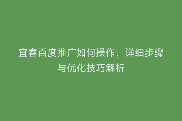 宜春百度推广如何操作,详细步骤与优化技巧解析
