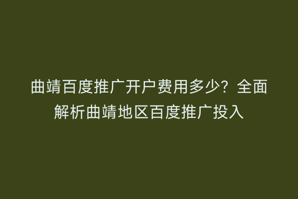 曲靖百度推广开户费用多少?全面解析曲靖地区百度推广投入