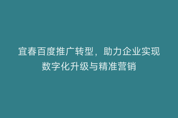 宜春百度推广转型，助力企业实现数字化升级与精准营销