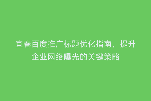 宜春百度推广标题优化指南,提升企业网络曝光的关键策略