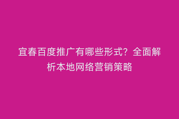 宜春百度推广有哪些形式?全面解析本地网络营销策略