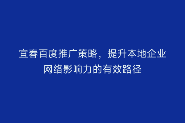 宜春百度推广策略,提升本地企业网络影响力的有效路径