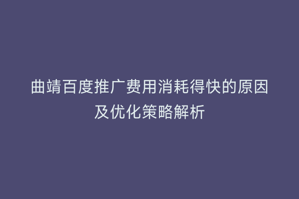 曲靖百度推广费用消耗得快的原因及优化策略解析