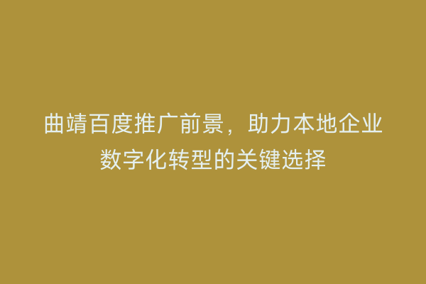 曲靖百度推广前景,助力本地企业数字化转型的关键选择