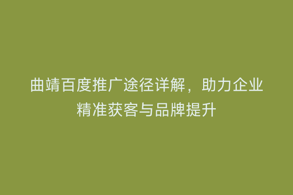 曲靖百度推广途径详解,助力企业精准获客与品牌提升