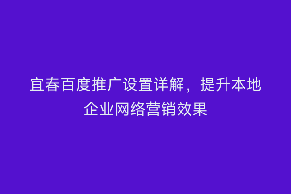 宜春百度推广设置详解，提升本地企业网络营销效果