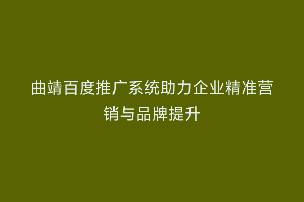 曲靖百度推广系统助力企业精准营销与品牌提升