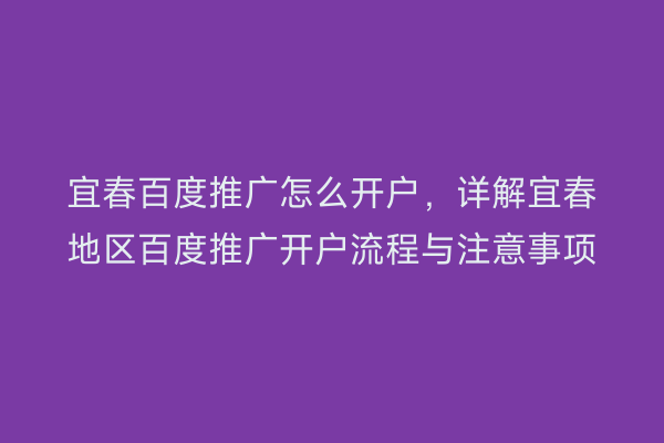 宜春百度推广怎么开户,详解宜春地区百度推广开户流程与注意事项