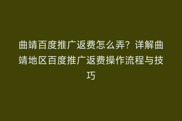 曲靖百度推广返费怎么弄？详解曲靖地区百度推广返费操作流程与技巧