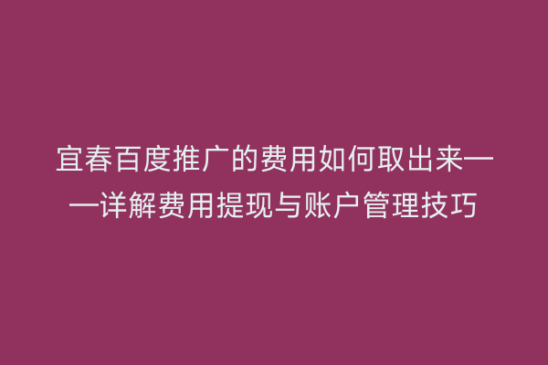 宜春百度推广的费用如何取出来——详解费用提现与账户管理技巧